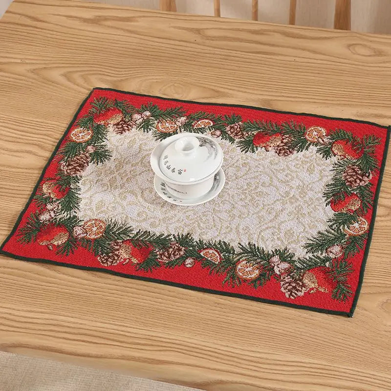 Ihomed Christmas Placemat Dining Mat Jacquard Insulation Kitchen Table Decoration Home Restaurant Western Food Mat Christmas Supplies