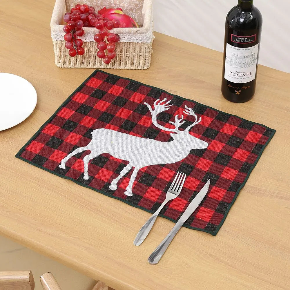 Ihomed Christmas Placemat Dining Mat Jacquard Insulation Kitchen Table Decoration Home Restaurant Western Food Mat Christmas Supplies