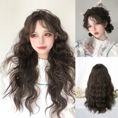 Ihomed 24Inch Brown Color Synthetic Wigs Middle Part Long Natural Wavy Hair Wig For Women Daily Use Cosplay Drag Queen Heat Resistant