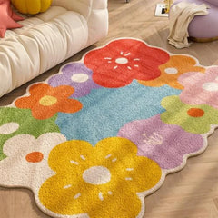 Ihomed Artistic Colorful Floral Carpet Comfortable Soft Bedroom Rug Luxurious Funny Large Area Living Room Carpets Hallway Rugs Tapete