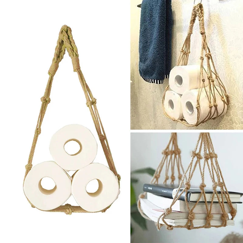 Ihomed Nordic Hanging Cotton Rope Holder For Toilet Paper Magazine Books Holder Hanging Pocket Rack Bathroom Decor Home Hotel Storage