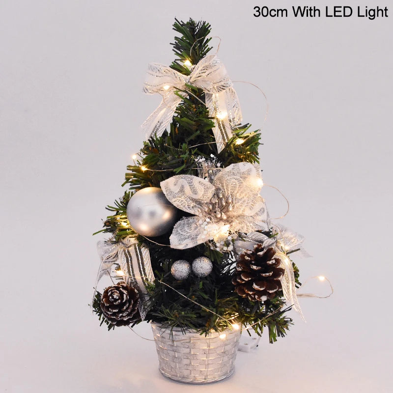 Ihomed 20/30cm Artificial Christmas Tree with LED Light Balls 2024 Christmas Decoration for Home 2025 New Year Gift Xmas Table Ornament