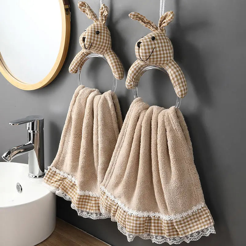 Ihomed Circular Rabbit Hand Towel Hanging Quick Drying Handkerchief Kitchen Bathroom Acceesories Household Microfiber Towel Cute 2025