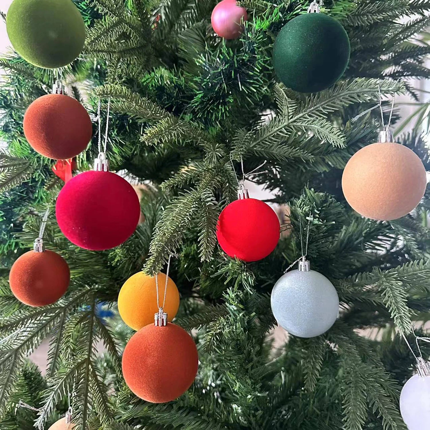 Ihomed 1 box of 6cm 12 pieces flocked Christmas tree hanging balls Christmas ornaments holiday decorations