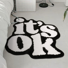 Ihomed Nordic Letters Rug Tufting Fluffy Bedroom Mat Area Carpet Black White Floor Tidy Pad Bathmat Doormat Home Room Decor 70x80cm