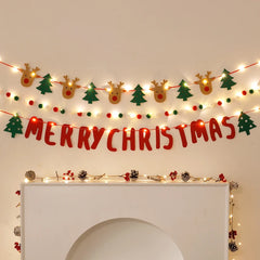 Ihomed DIY Handmade LED String Light Decorated Merry Christmas Holiday Hanging Home Room Background Pull Flag Banner Christmas Pendant