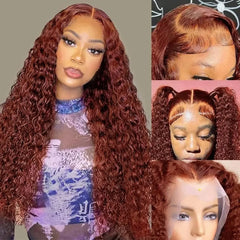 Ihomed 220 Density 30 34 Inch Reddish Brown Deep Wave 13x4 Lace Front Human Hair Wig Colored 13x6 Lace Frontal Curly Wig Remy For Women