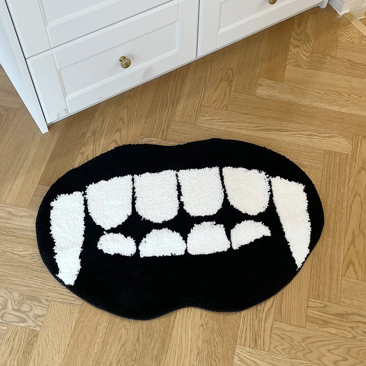 Ihomed Beast Teeth Tufted Rug Black White Bedside Rug Soft Fluffy Tufting Geometric Mat Carpet Area Floor Food Pad Doormat Home Decor