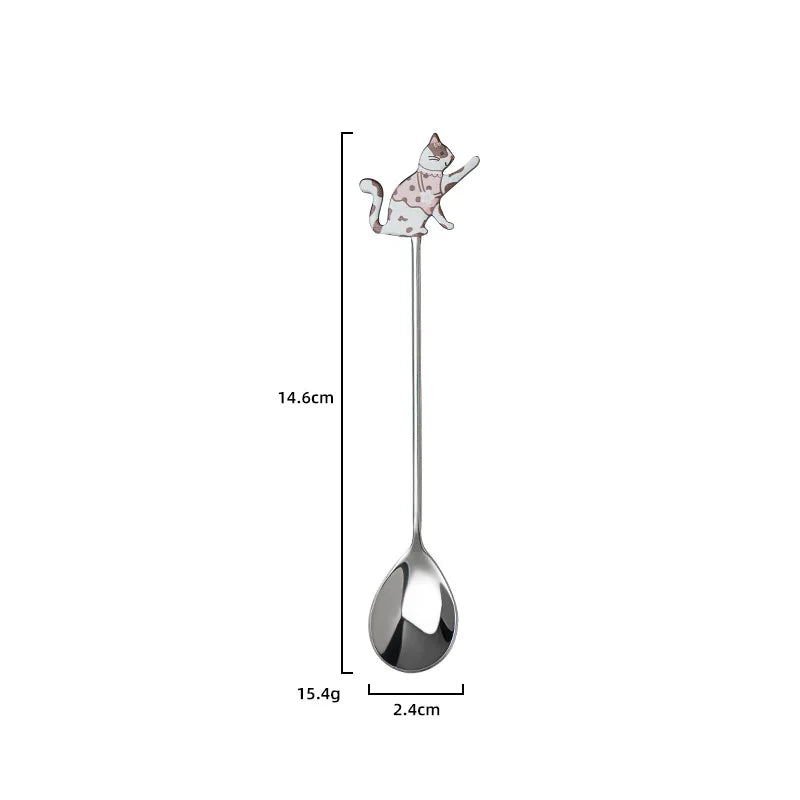 Ihomed Cute Paintings Cat 304 Stainless Steel Spoon Hollow for Coffee Tea Dessert Spoon Kitchen Tableware Gifts for Students Children