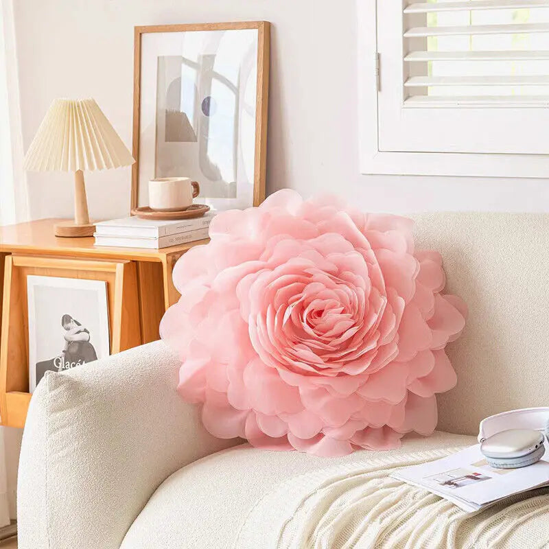 Ihomed 55x55cm Cushion Case Luxury Handmade Flower Rose Tulle 3D Pillow Cover Sofa Pillowcase Home Decoration (Without Filling)