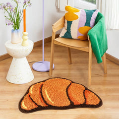 Ihomed Tufting Croissant Bathmat Soft Rug Fluffy Bread Bathroom Mat Bedroom Carpet Floor Safety Pad Aesthetic Home Room Warm Decor