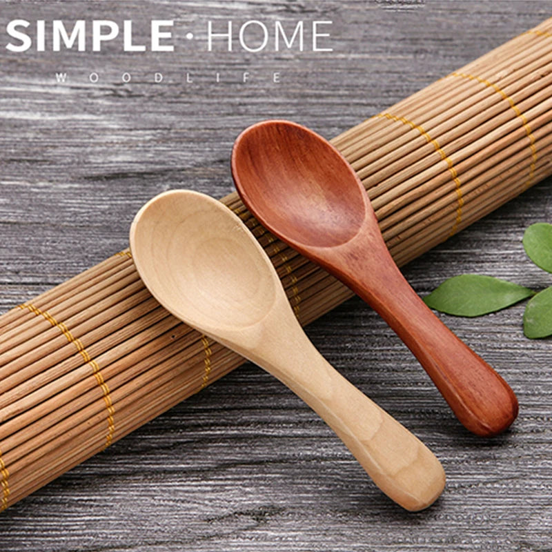 Ihomed 1PC Mini Natural Wooden Spoon Children Scoop Tea Coffee Condiment Salt Seasoning Sugar Spoon Ice Cream Tea Leaf Home Tableware