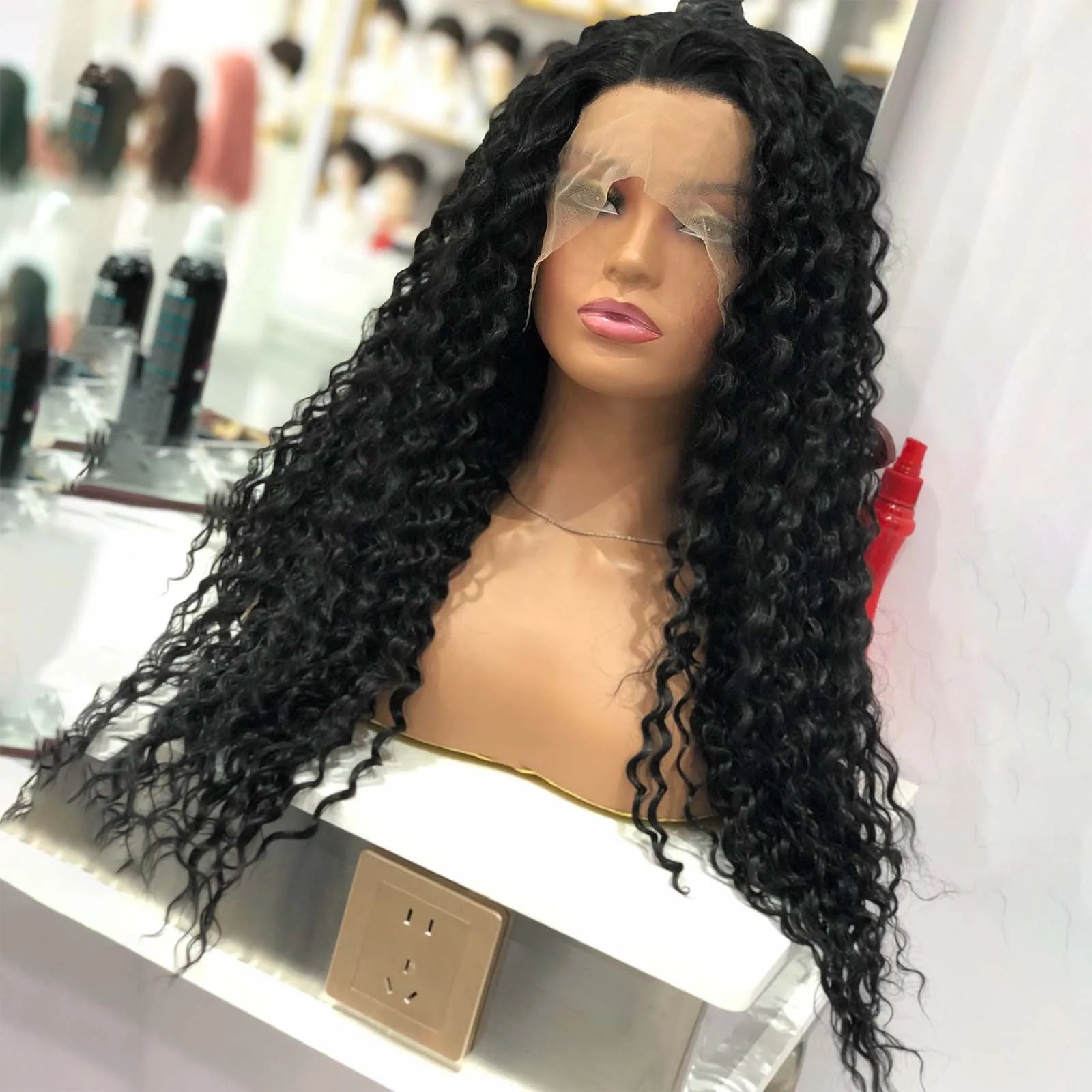 Ihomed Black Wig Deep Curly Synthetic Lace Front Wig Glueless Frontal Long Black Hair Afro Kinky Curly Wigs for Black Women Party Daily