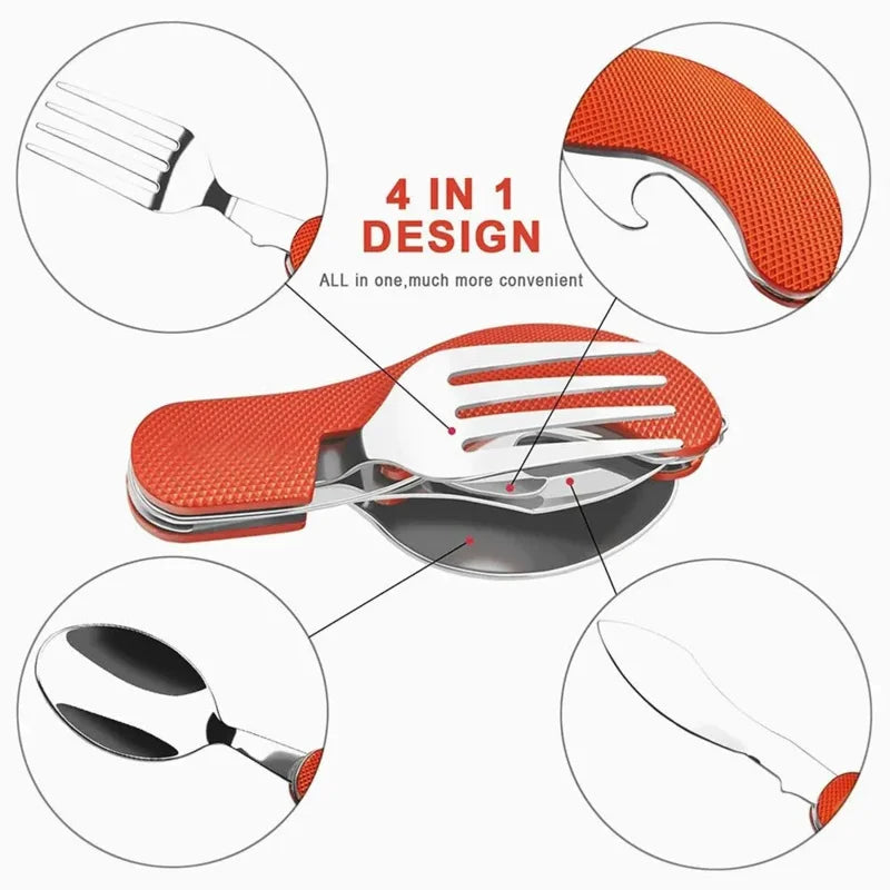 Ihomed 1 set foldable camping utensil-multi-functional knife, fork, spoon combo for outdoor activities camping picnic travel