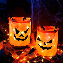 Ihomed LED Light Halloween Trick or Treat Bucket Pumpkin Candy Bags Collapsible Halloween Basket for Thanksgiving Party Gift Basket