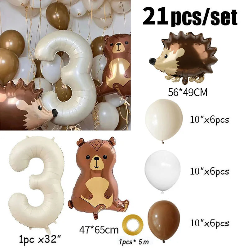 Ihomed 21pcs 32inch Number Bear Hedgehog Foil Balloons Birthday Party Decorations Kids Girl Boy 1 2 3 4 5 6 7 8 9 Year Old Supplies