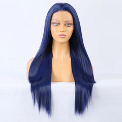 Ihomed Blue Wig Straight Synthetic Lace Front Wig Glueless Wigs Ready to Wear Long Blue Hair Wig Synthetic Hair Lace Wigs for Women