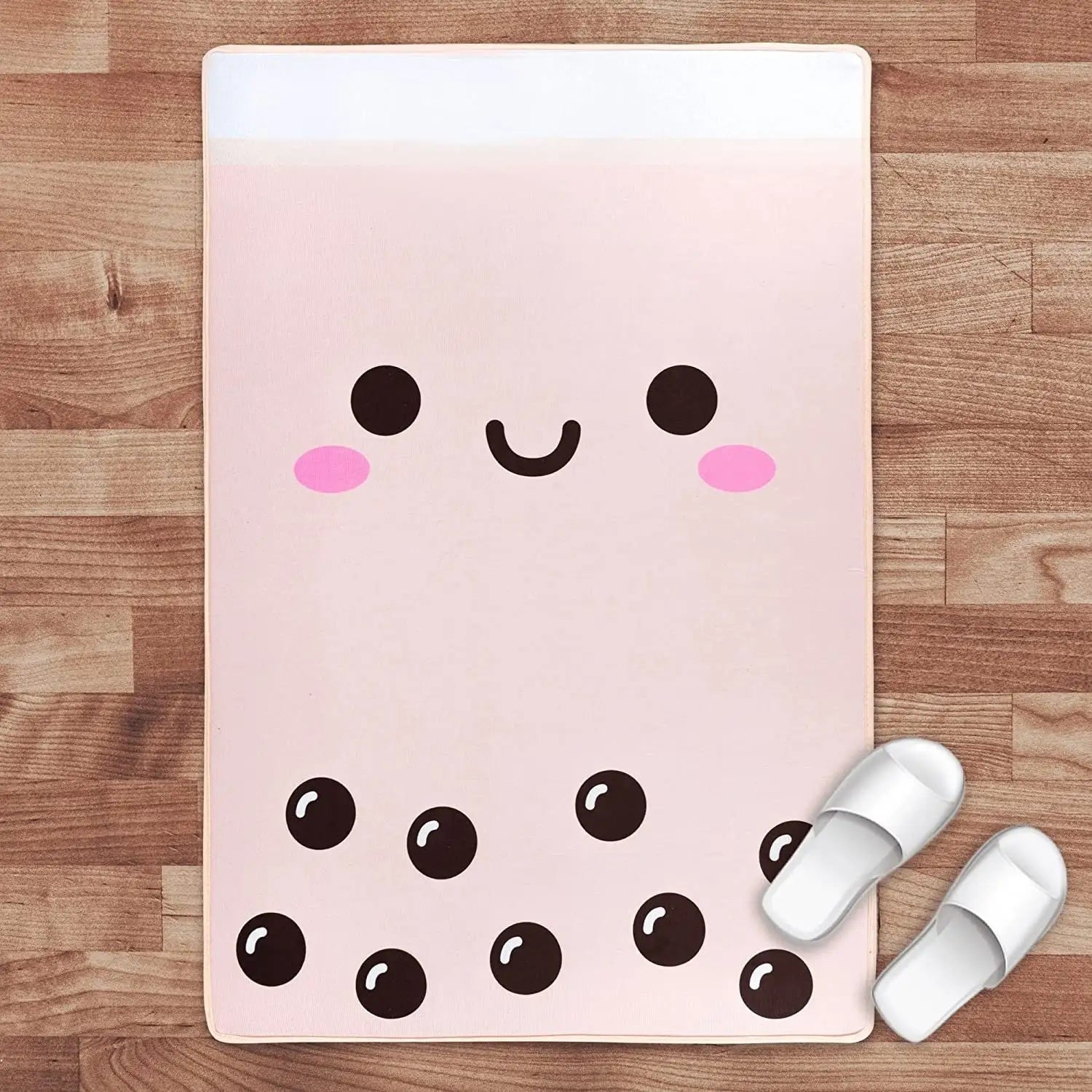 Ihomed Boba Rectangular Room Area Rug Living Room Bedroom Non-slip Decor Soft Flannel Home Carpet Cute Bubble Tea Dessert Cartoon