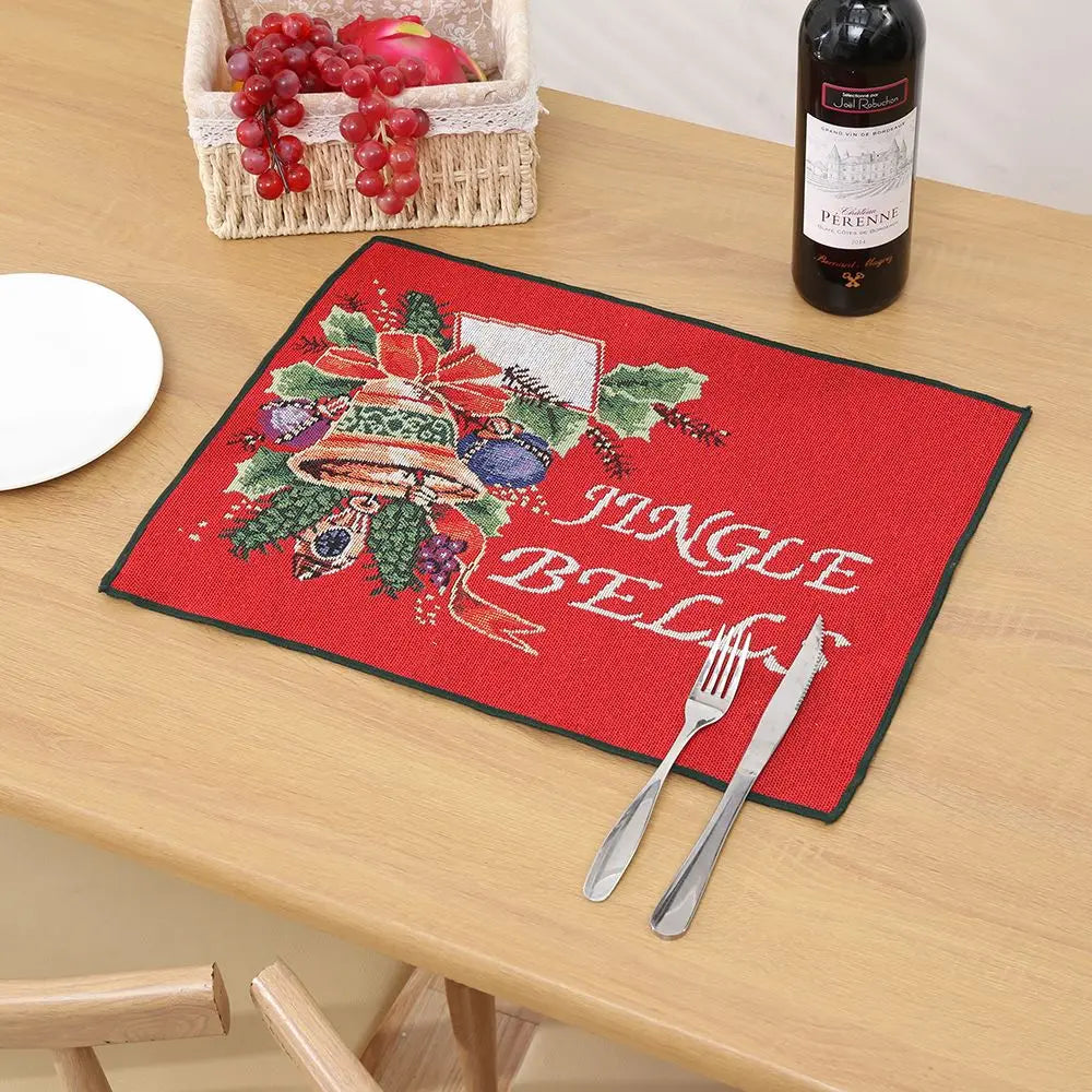 Ihomed Christmas Placemat Dining Mat Jacquard Insulation Kitchen Table Decoration Home Restaurant Western Food Mat Christmas Supplies