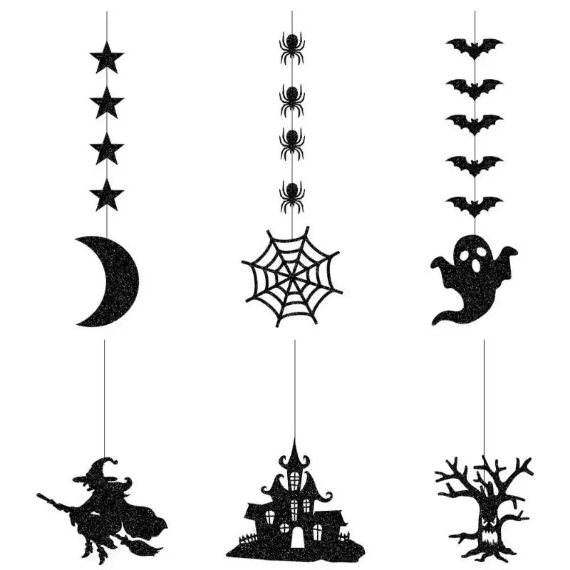 Ihomed 6pcs Halloween Hanging Banner Garland Scary Spider Witch Ghost Bat Pendant Ornament Happy Halloween Party Decorations for Home