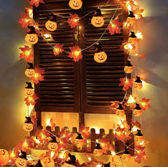 Ihomed Artificial Autumn Maple Leaves Pumpkin Garland LED Fairy String Light Christmas Thanksgiving Decoration DIY Halloween Party Home