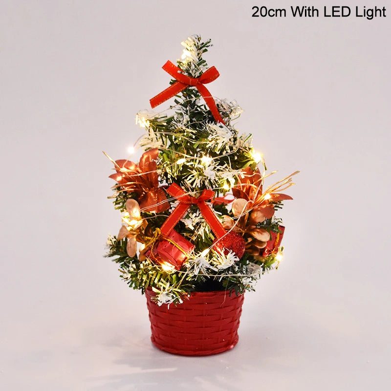 Ihomed 20/30cm Artificial Christmas Tree with LED Light Balls 2024 Christmas Decoration for Home 2025 New Year Gift Xmas Table Ornament