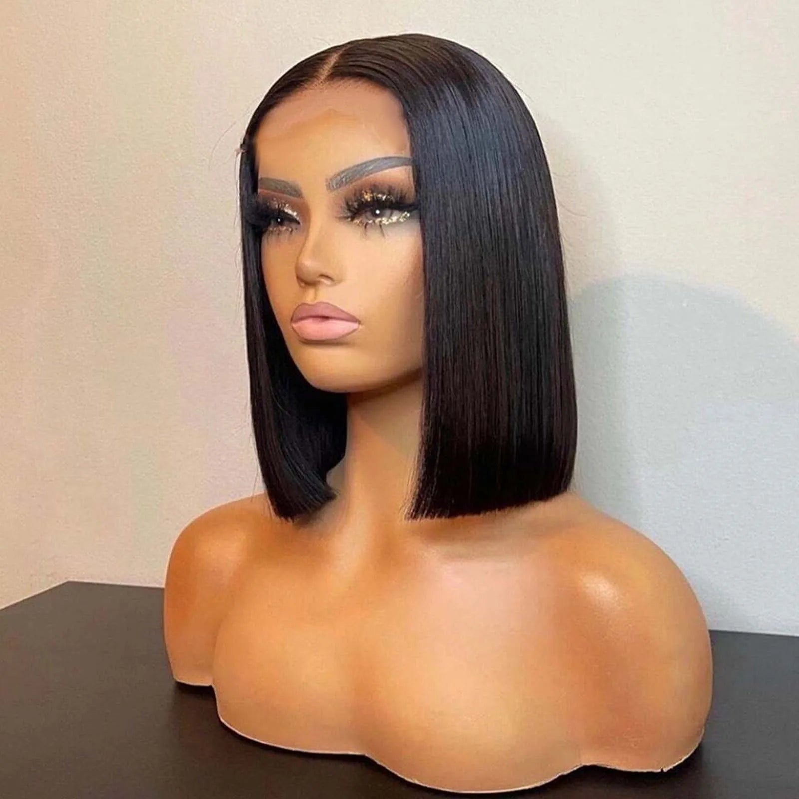 Ihomed Black Bob Wigs Short Lace Synthetic Lace Front Wig Glueless Black Hair Lace Frontal Wigs for Women Party Straight Bob Hair Wig