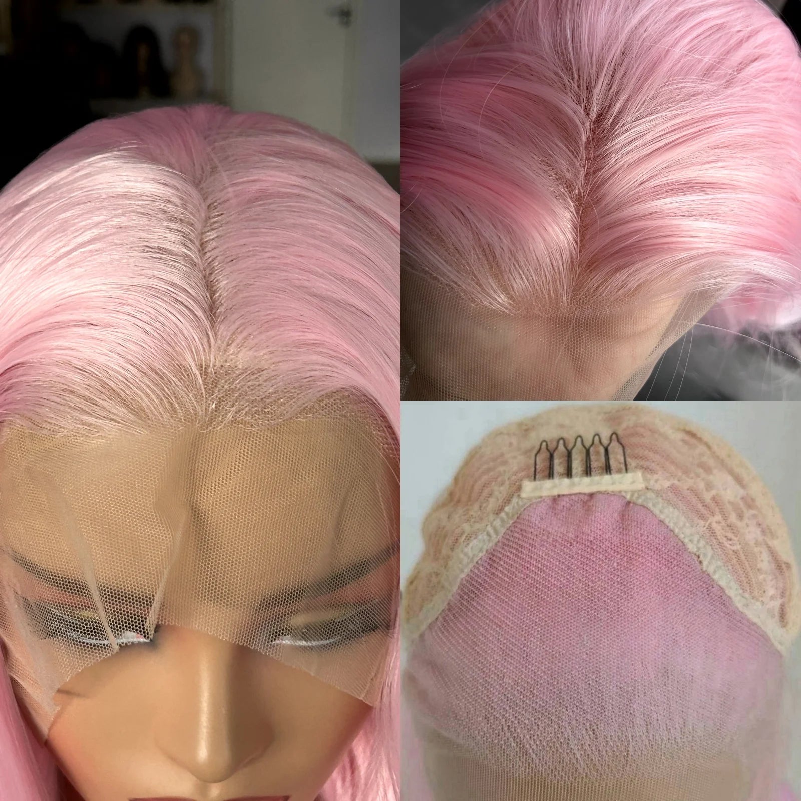 Ihomed Long Wavy Hair Light Pink Synthetic Lace Front Wig Natural Loose Body Wave Frontal Pastel Pink Colored 13X4 Curly Wigs for Women