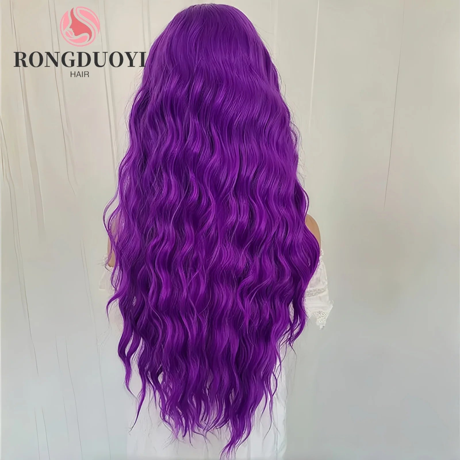 Ihomed Purple Wig Deep Wave Synthetic Hair Long Curly Wavy Lace Front Wig Natural Colored Hair 13X4 Lace Frontal Wigs for Women Party