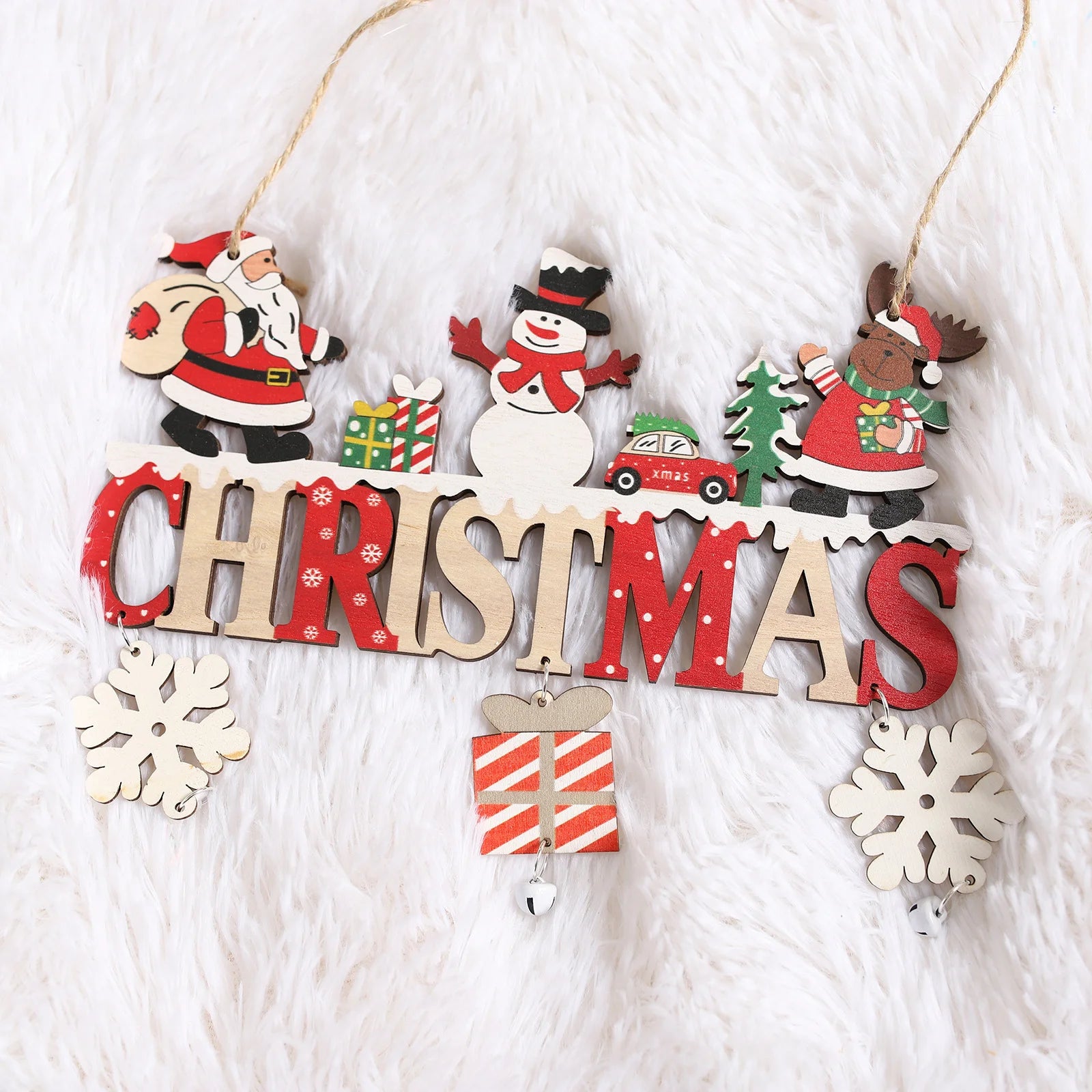 Ihomed Wooden Christmas Pendants Door Wall Xmas Decor Christmas Tree Hanging Ornaments Happy New Year 2025 Naviidad Decor For Home