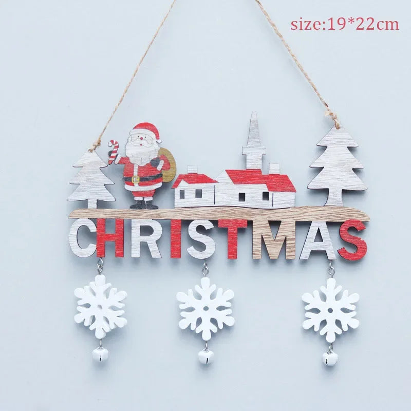 Ihomed Wooden Christmas Pendants Door Wall Xmas Decor Christmas Tree Hanging Ornaments Happy New Year 2025 Naviidad Decor For Home