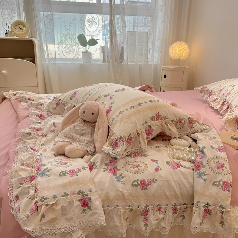 Ihomed Summer Quilt Cotton Korean Ins Lace Fragmented Series  Air Condition Quilt High Quality Summer Blanket set