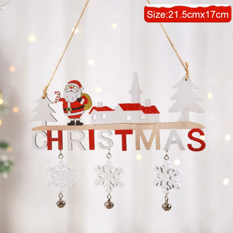 Ihomed Gnome Santa Claus Wooden Hanging Ornament 2024 Merry Christmas Decoration for Home Door Xmas Tree Pendants Navidad New Year 2025