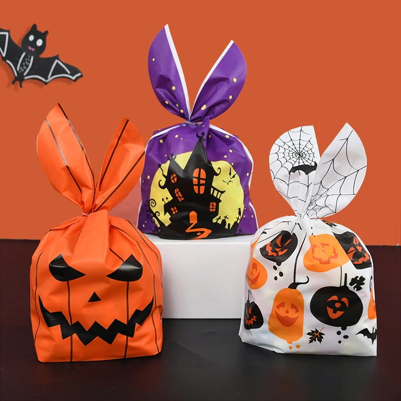 Ihomed 25/50pcs Halloween Cookies Candy Bags Trick Or Treat Ghost Pumpkin Rabbit Ear Snack Gifts Packing Bags For Halloween Party Decor