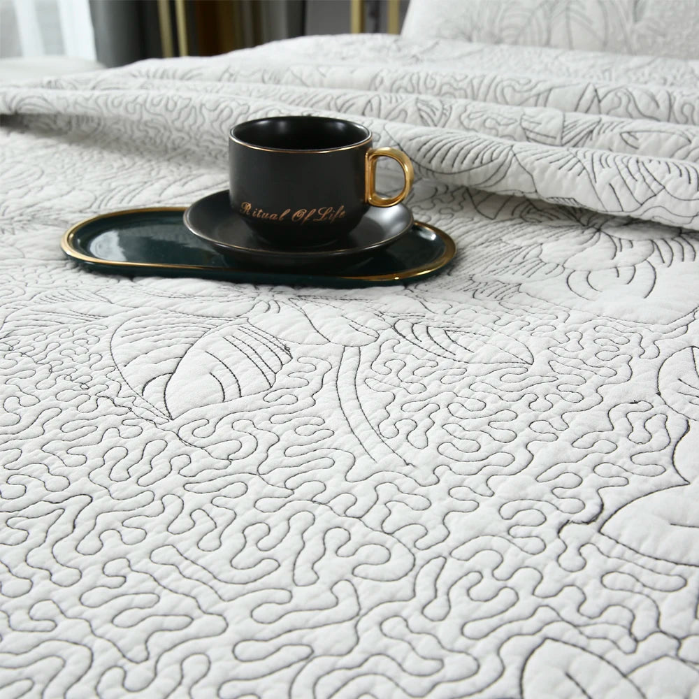 Ihomed 3pcs camellia Embroidered cotton Bedspread on the Bed double bedspreads and coverlets Mattress topper euro Couple bed quilt set