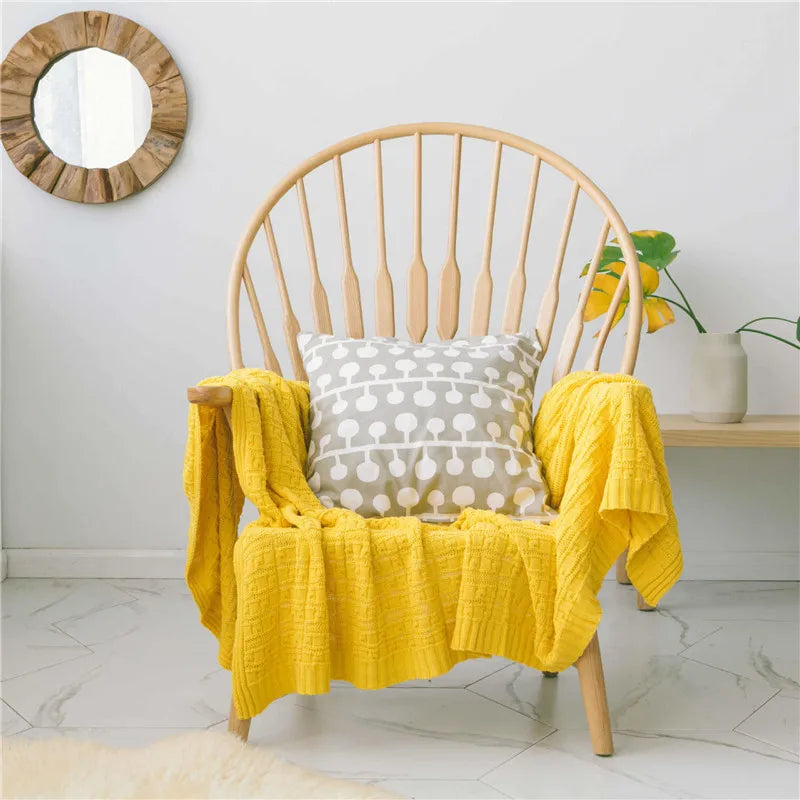 Ihomed Nordic Cotton Knitted Blanket For Home Chair Sofa Bed Decor Beige Throw Thread Soft Travel Office Shawl Towel 130x170cm