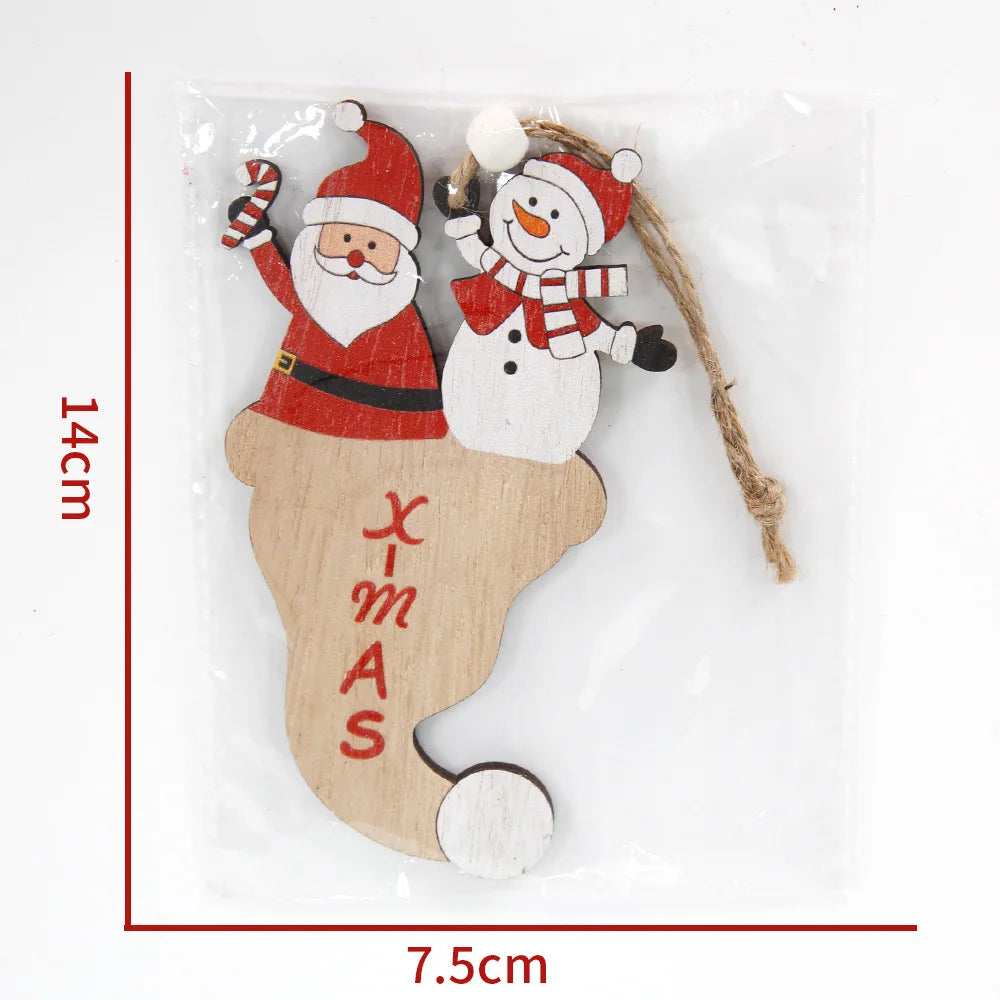 Ihomed Santa Claus Wooden Sign Pendant Scene Layout, Small Hat, Christmas Tree Decoration,