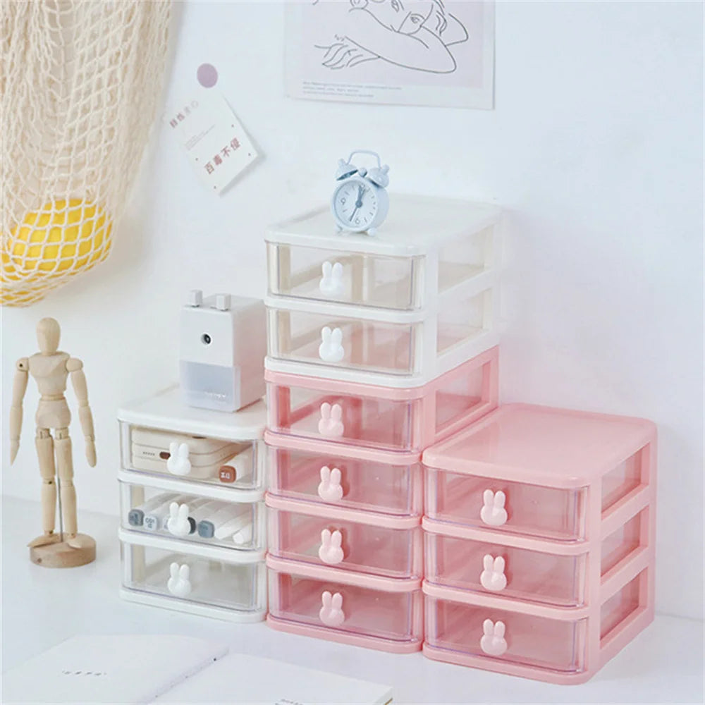 Ihomed Desktop Cosmetic Storage Box Organizer Drawer Office Storage Rack Stationery Desk Pen Holder Bunny Drawer Organizer Cute Kawaii