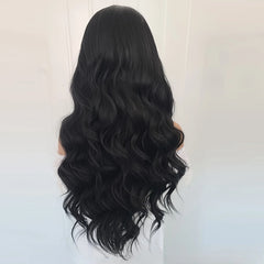 Ihomed Black Lace Front Wig Synthetic Hair Loose Body Wave Long Deep Curly Natural Wavy Colored 13X4 Lace Frontal Wigs for Women Party