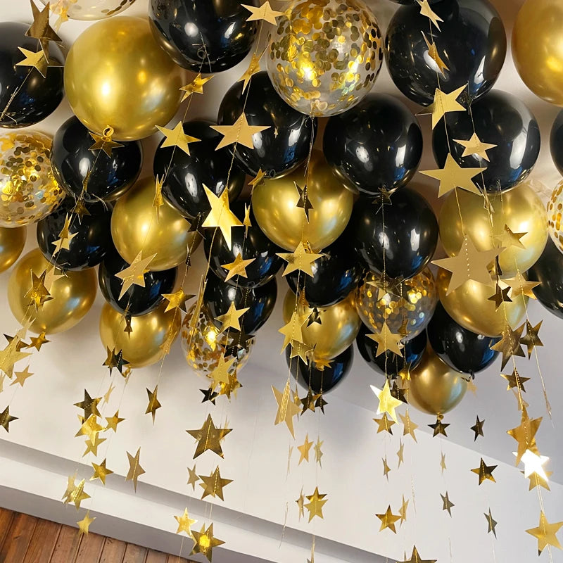 Ihomed 18pcs 12inch Gold Black Confetti Metallic Balloons Birthday Party Decorations Adult Kids Baby Shower Wedding Graduation Globos