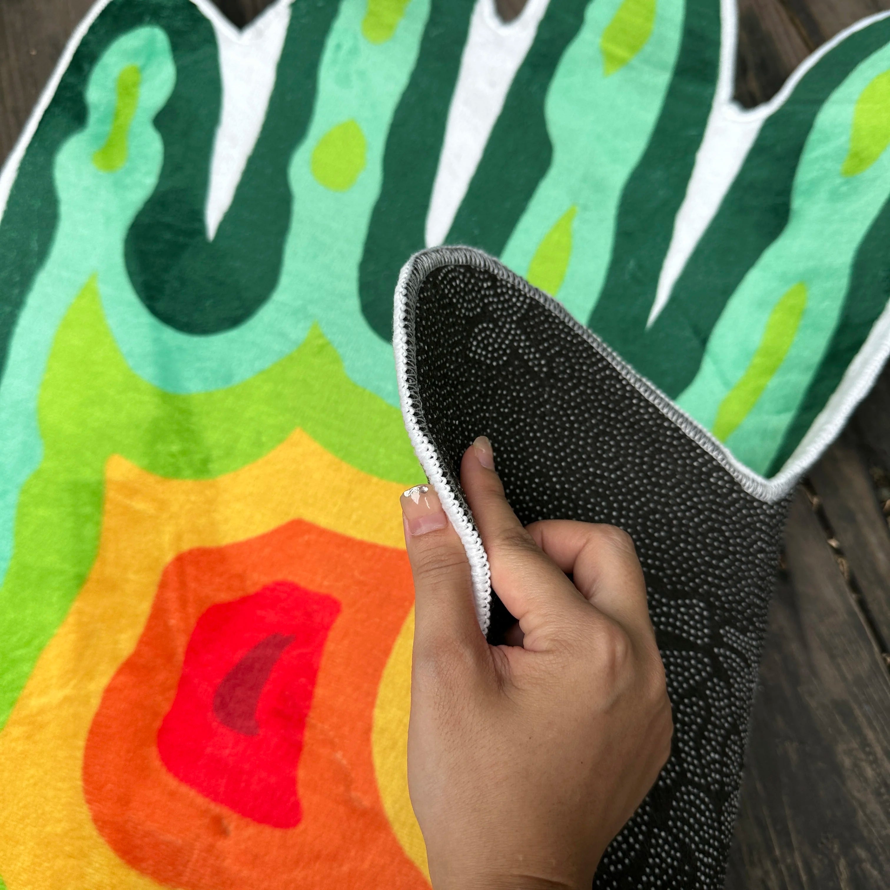 Ihomed Handmade Hand Shaped Bedroom Rug Anatomy Green Purple Thermal Imaging Soft Flannel Non-slip Orange Carpet for Living Room