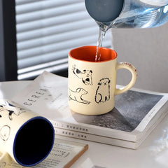 Ihomed 420ml Ceramic Cat & Dog Couple Mug Heat Resistant Milk Coffee Mug Hand Painted Household Juice Cup Microwave Safe