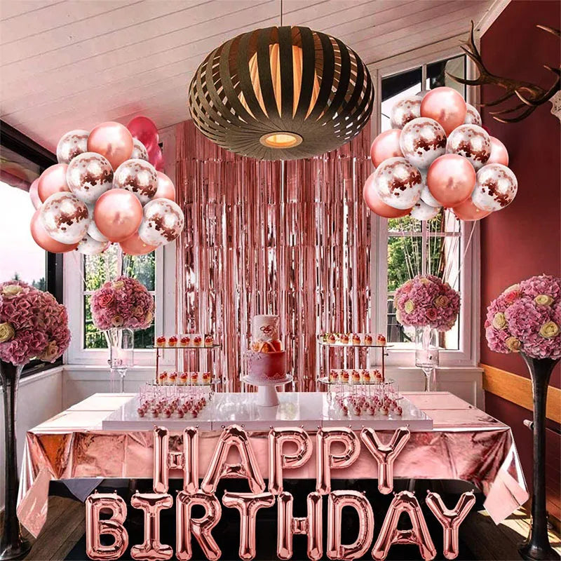 Ihomed 46pcs Rose Gold Mixed Confetti Latex Balloons Happy Birthday Party Decorations Adult Kids Anniversary Globos Background Supplies