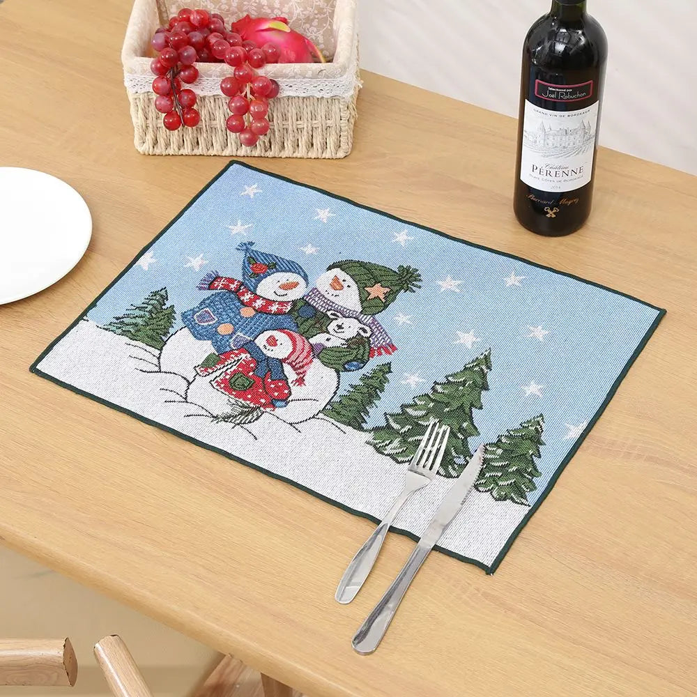 Ihomed Christmas Placemat Dining Mat Jacquard Insulation Kitchen Table Decoration Home Restaurant Western Food Mat Christmas Supplies