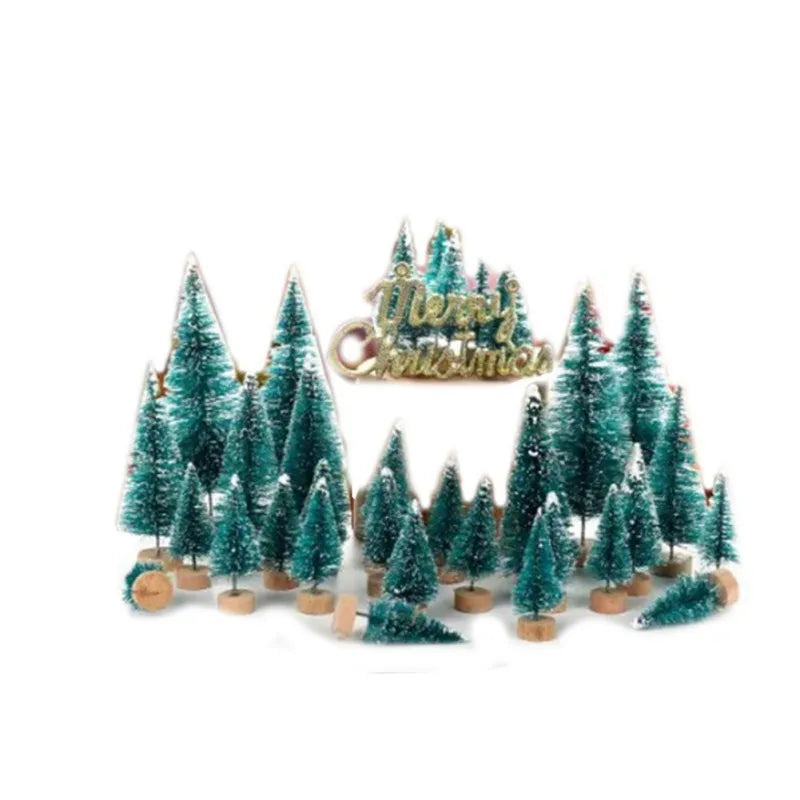 Ihomed 24/43pcs Mini Christmas Trees Bottle Brush Trees Plastic Winter Snow Ornaments Tabletop Crafting DIY Decoration Christmas Gift