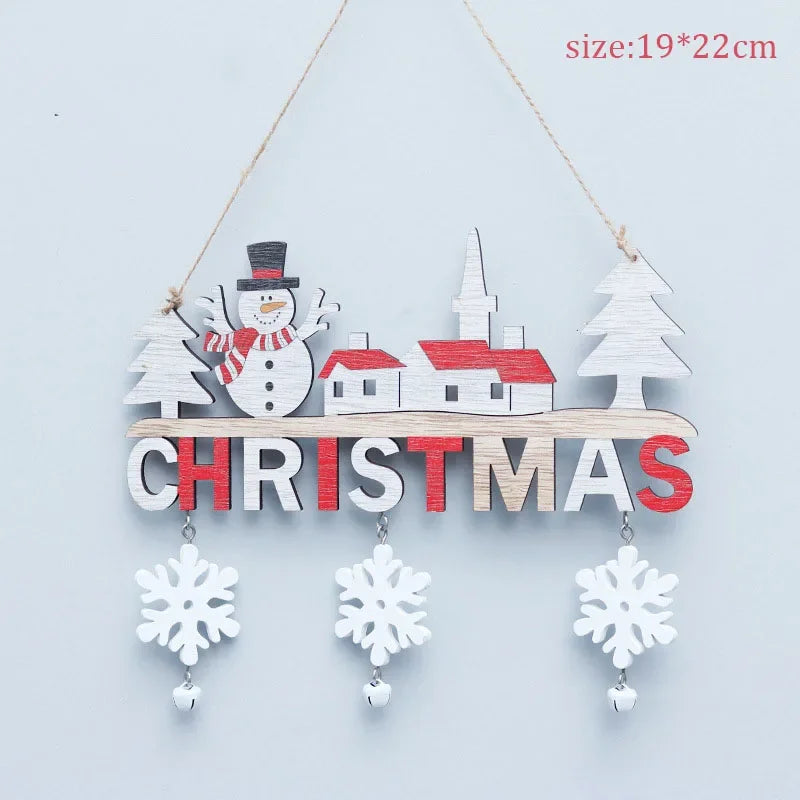 Ihomed Wooden Christmas Pendants Door Wall Xmas Decor Christmas Tree Hanging Ornaments Happy New Year 2025 Naviidad Decor For Home