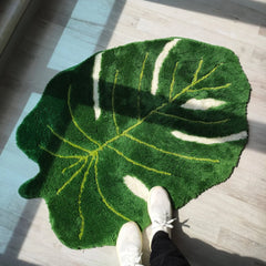 Ihomed Monstera Leaf Rugs for Bedroom Aesthetic Minimalist Home Decor Housewarming Handmade Gift Soft Kitchen Decor Bathroom Rug