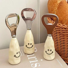 Ihomed Cute Beer Bottle Opener Smiling Face Ceramic Handle Stand Up Bottle Openers Creative Stainless Steel Cap Kitchen Acceesories