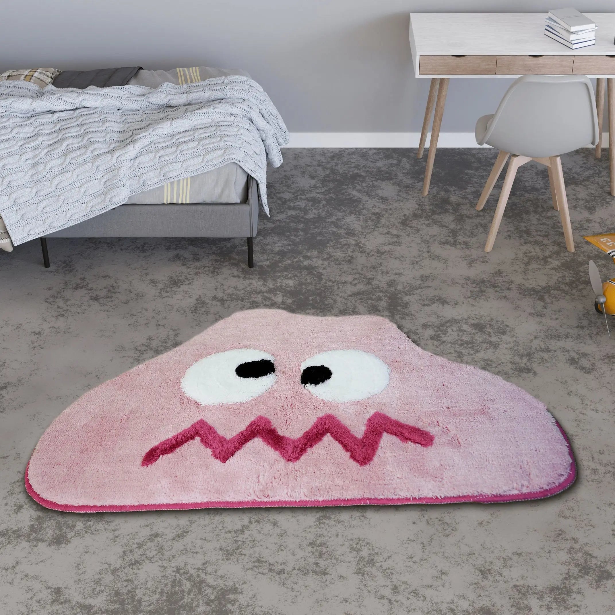 Ihomed Pink Funky Rug for Bedroom Aesthetic Irregular Cute Fluffy Rugs for Nursery Pink Living Room Funky Soft Flannel Home Carpet