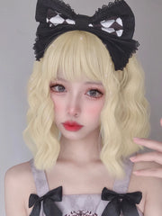 Ihomed 12Inch Blonde Lolita Synthetic Wigs With Bang Short Natural Wavy Hair Wig For Women Daily Use Cosplay Drag Party Heat Resistant